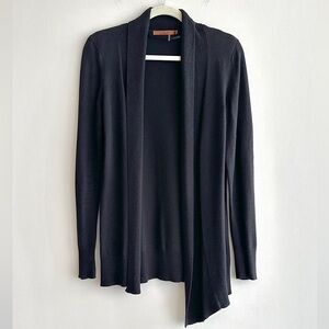 Belldini Asymmetrical Long Black Open Cardigan, Casual Versatile Sweater, Small